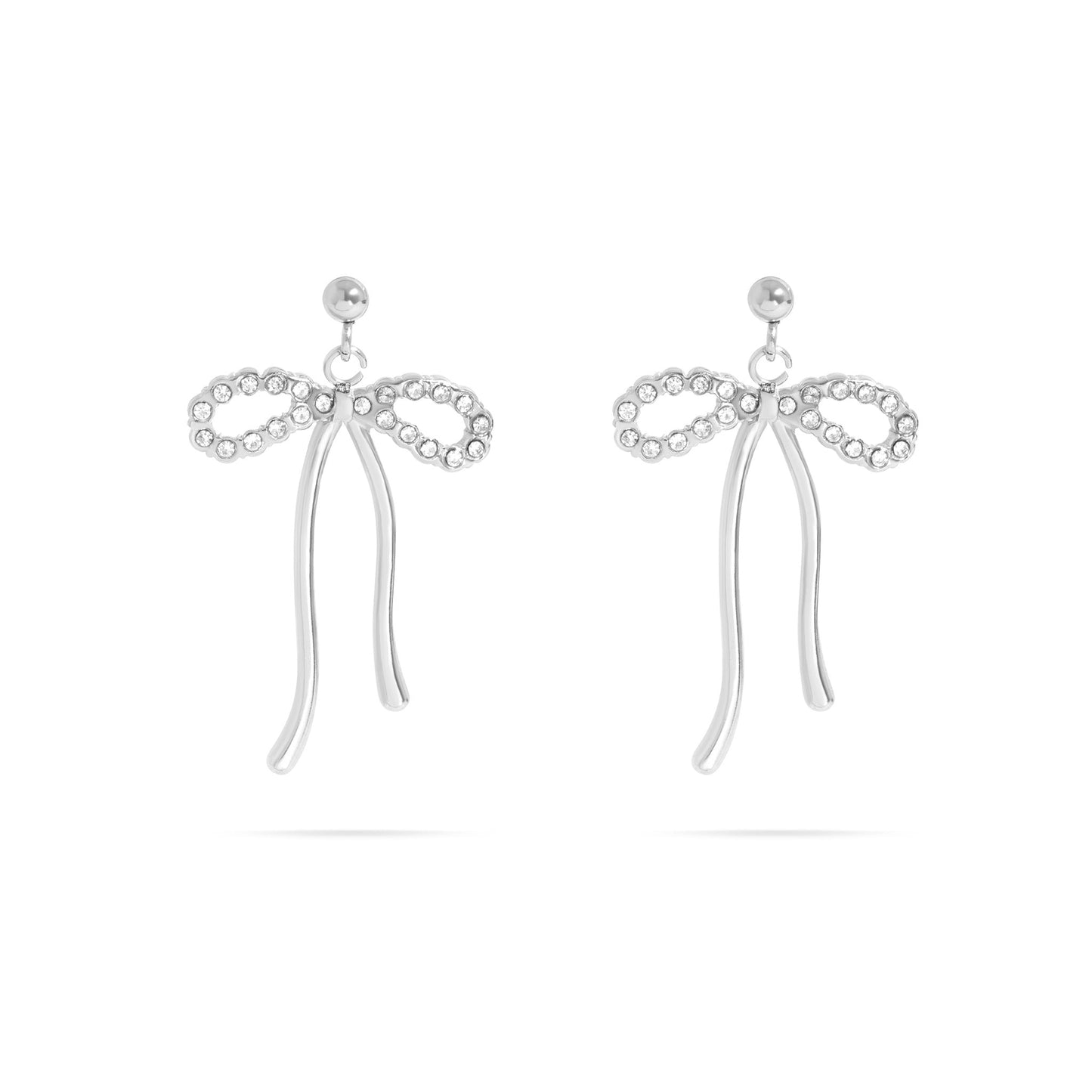 18K Gold PVD Ribbon Bow with Stones Earrings / ERJ0085