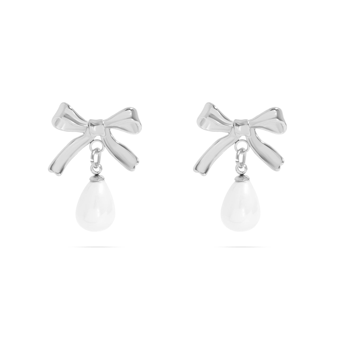 18K Gold PVD Ribbon Bow Earrings with Freshwater Pearl / ERJ0088