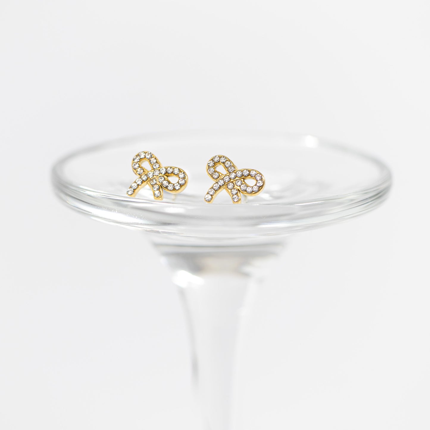 18K Gold PVD Stainless Steel Stone Bow Earrings / ERJ0089
