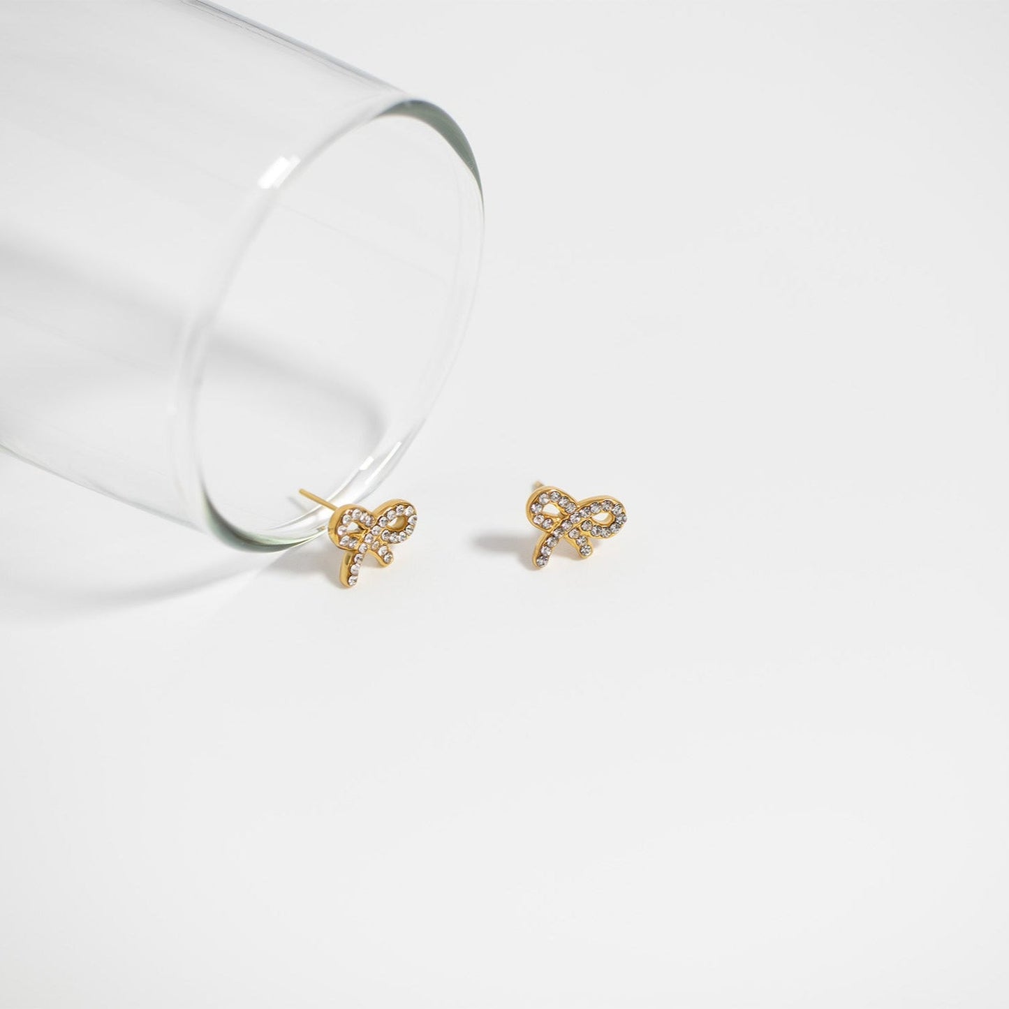 18K Gold PVD Stainless Steel Stone Bow Earrings / ERJ0089