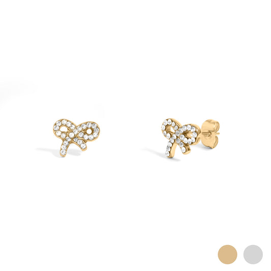 18K Gold PVD Stainless Steel Stone Bow Earrings / ERJ0089