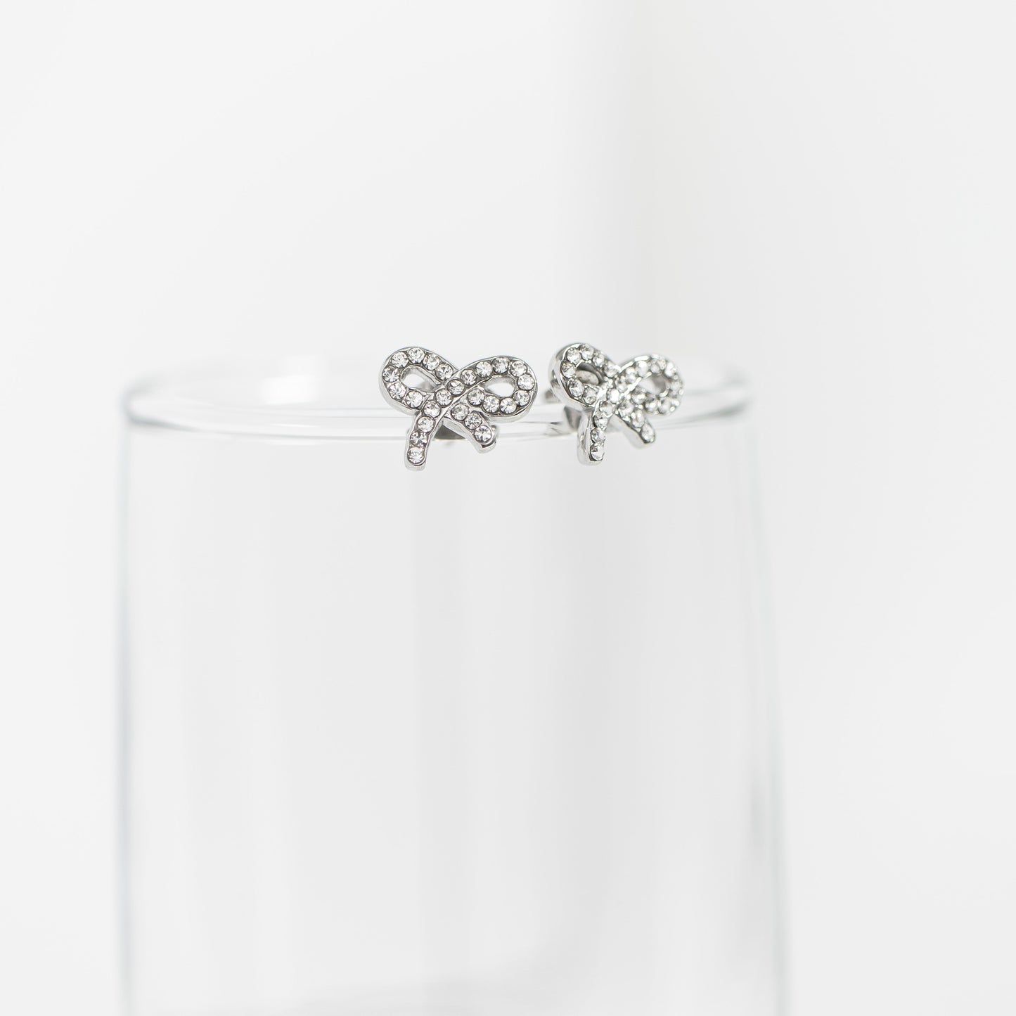 18K Gold PVD Stainless Steel Stone Bow Earrings / ERJ0089