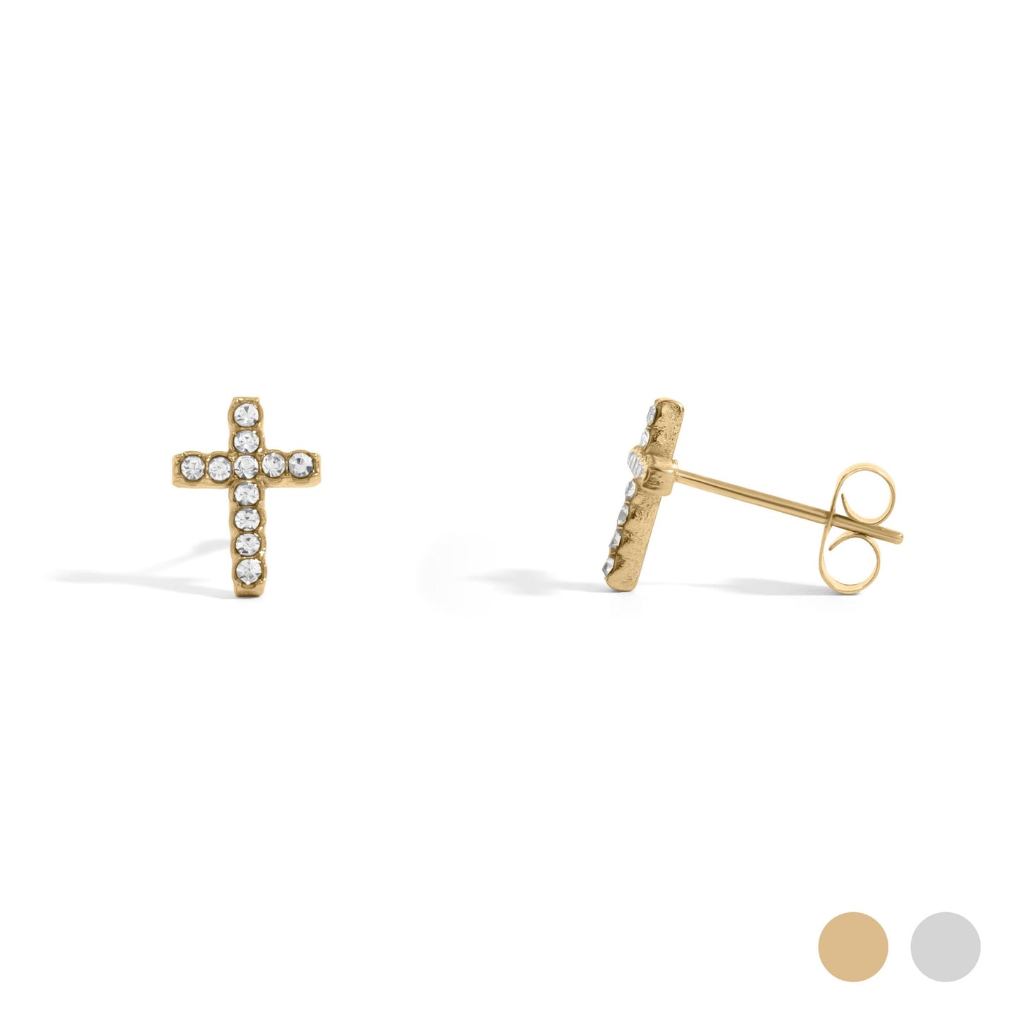 18K Gold PVD Stainless Steel Stone Cross Earrings / ERJ0090