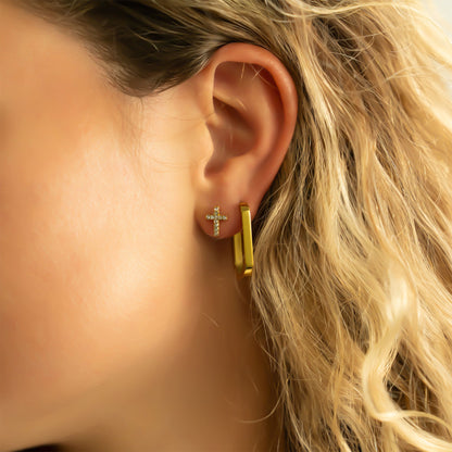 18K Gold PVD Stainless Steel Stone Cross Earrings / ERJ0090