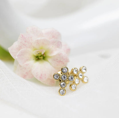 18K Gold PVD Stainless Steel Round Stone Cross Earrings / ERJ0091