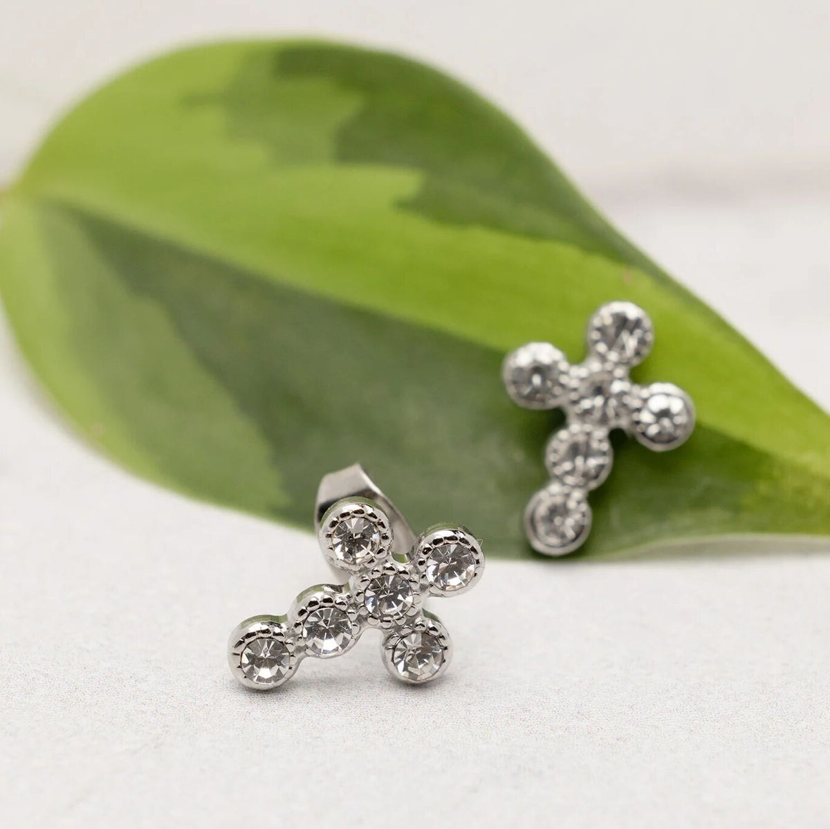 18K Gold PVD Stainless Steel Round Stone Cross Earrings / ERJ0091