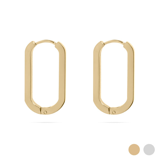18K Gold PVD Stainless Stainless Steel Oval Huggie Earrings / ERJ0093