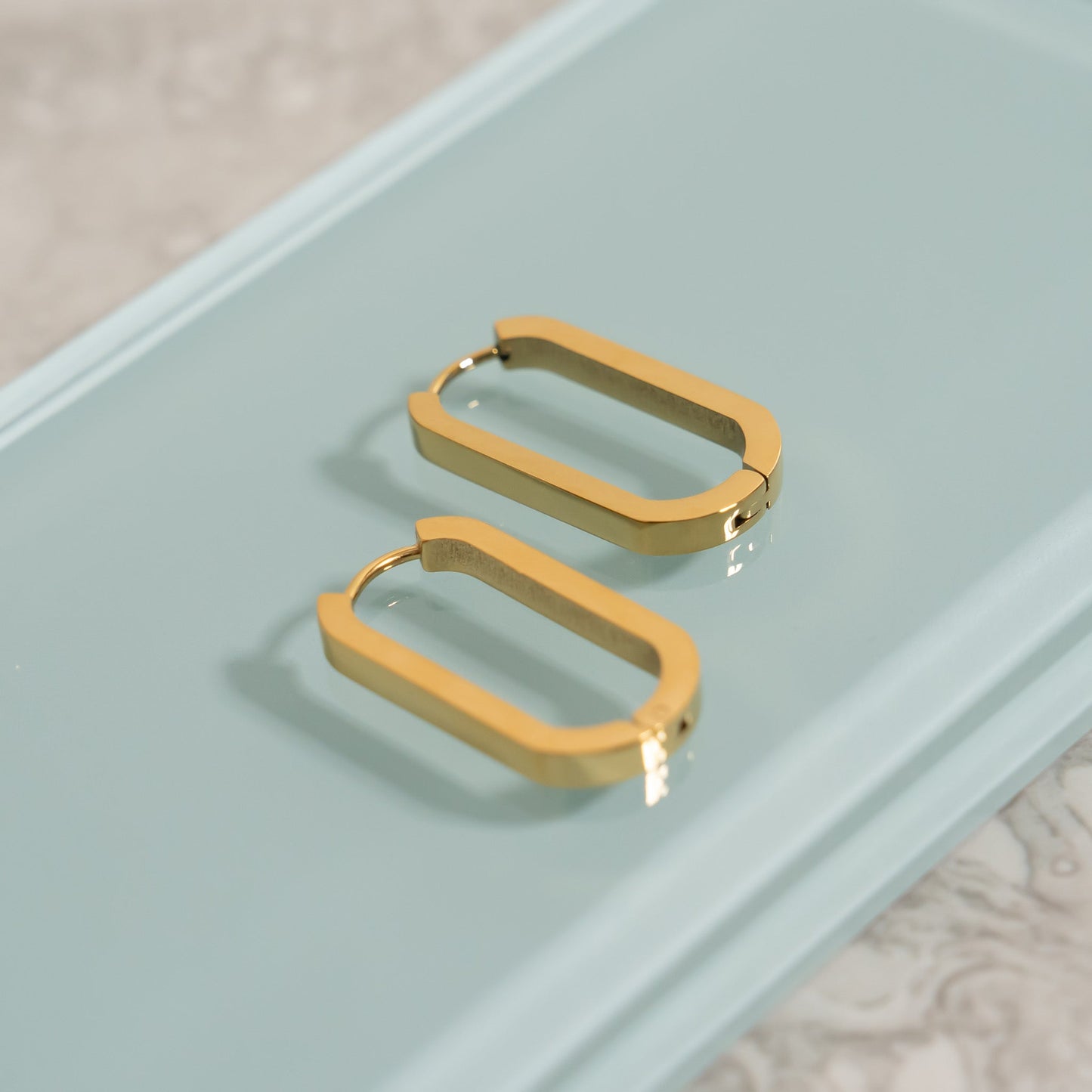 18K Gold PVD Stainless Stainless Steel Oval Huggie Earrings / ERJ0093