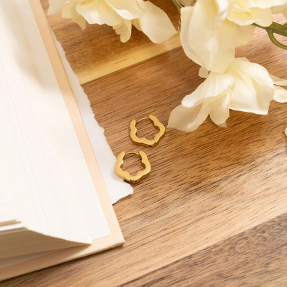 18K Gold PVD Stainless Steel Flower Huggie Earrings / ERJ0094