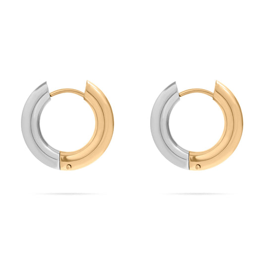 18K Gold PVD Stainless Steel Mixed Metal Round Huggie Earrings / ERJ0095