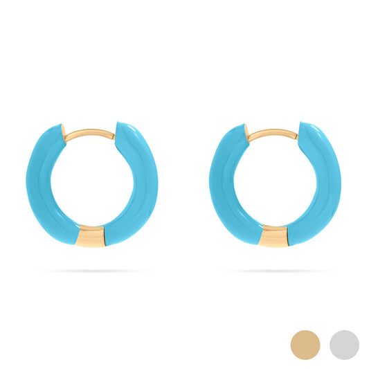 18K Gold PVD Stainless Steel Blue Epoxy Huggie Hoop Earrings / ERJ0096