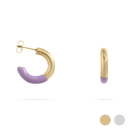 18K Gold PVD Stainless Steel Purple Epoxy Huggie hoop Earrings / ERJ0097
