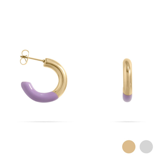 18K Gold PVD Stainless Steel Purple Epoxy Huggie hoop Earrings / ERJ0097