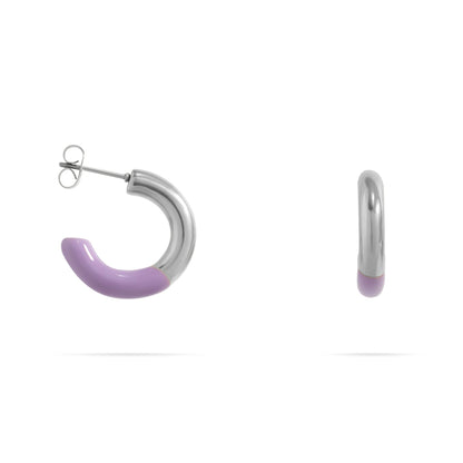 18K Gold PVD Stainless Steel Purple Epoxy Huggie hoop Earrings / ERJ0097