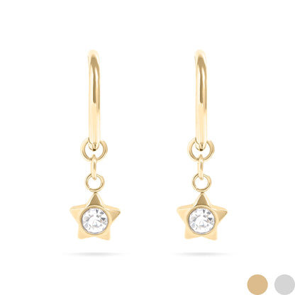 18K Gold PVD Stainless Steel CZ Star Pendant Huggie Earrings / ERJ0048