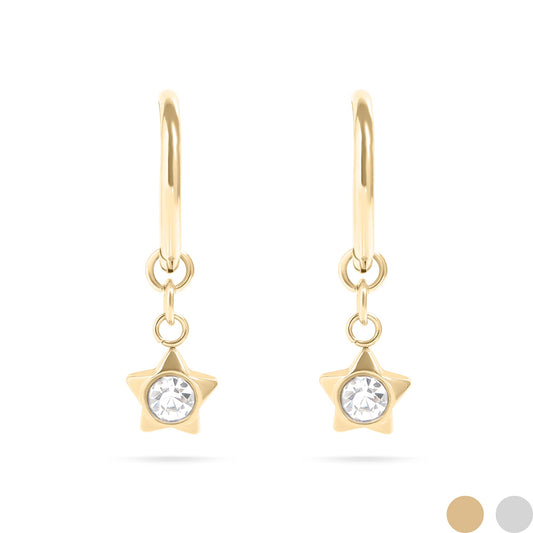 18K Gold PVD Stainless Steel CZ Star Pendant Huggie Earrings / ERJ0048