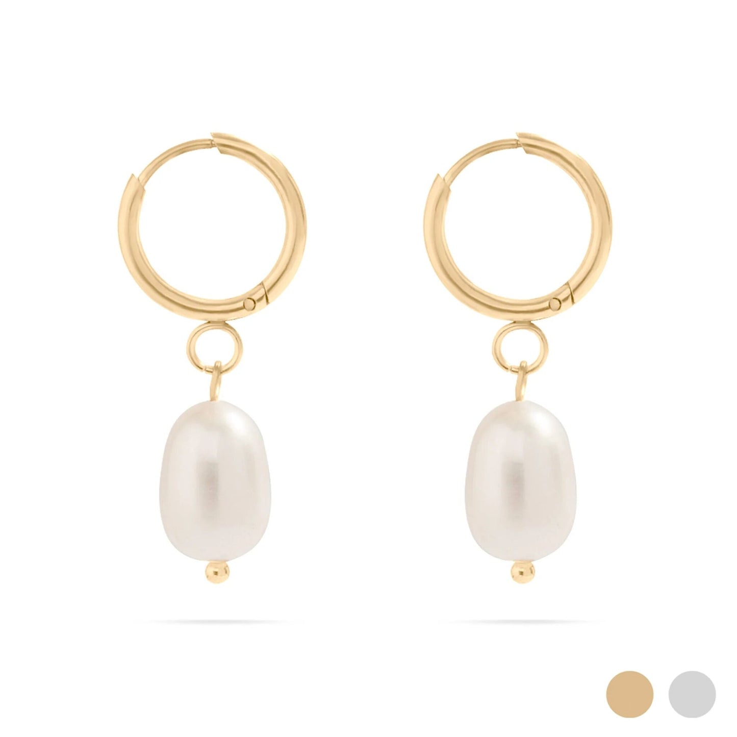 18K Gold PVD Stainless Steel Huggie Hoop with Freshwater Pearl Earring / ERJ0098