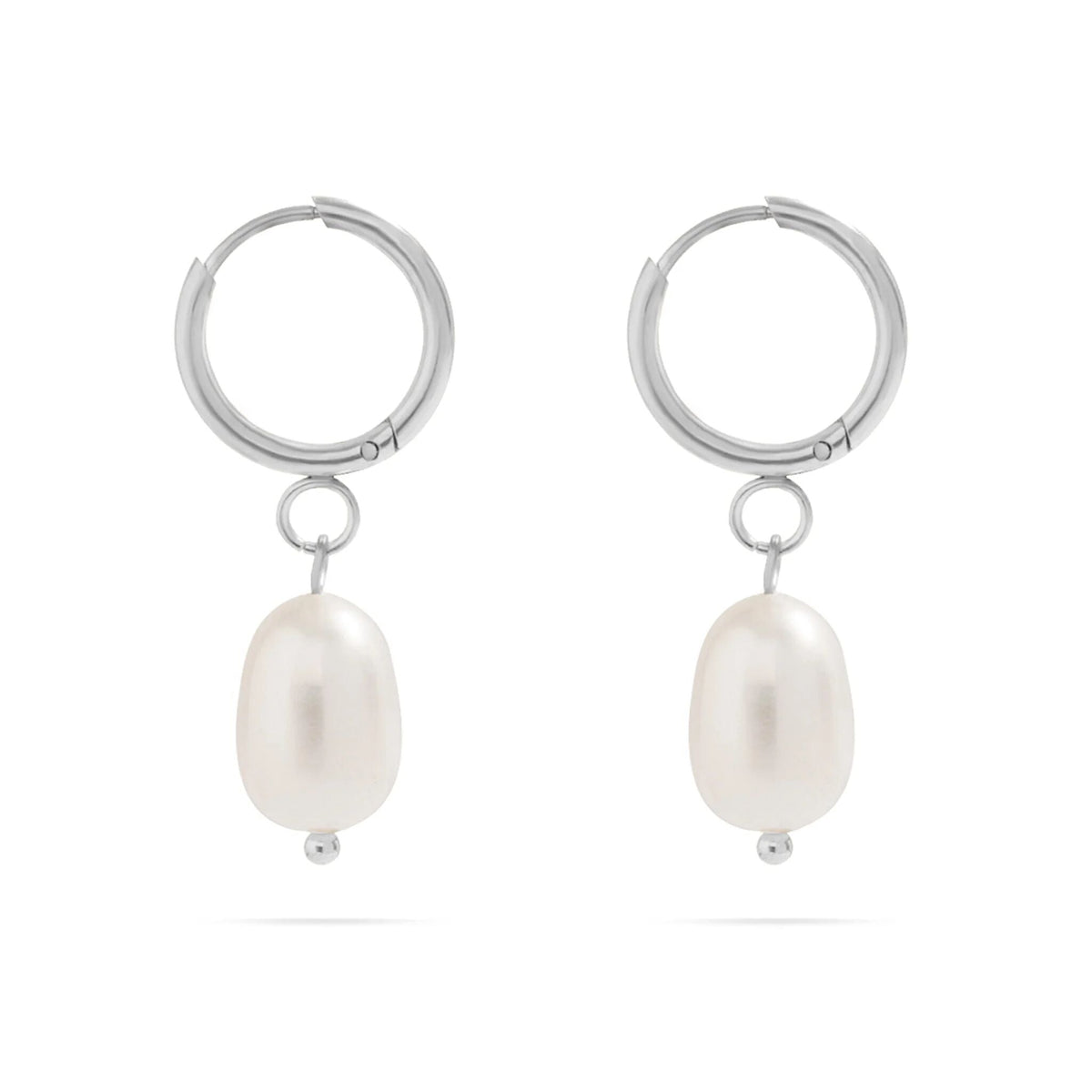 18K Gold PVD Stainless Steel Huggie Hoop with Freshwater Pearl Earring / ERJ0098
