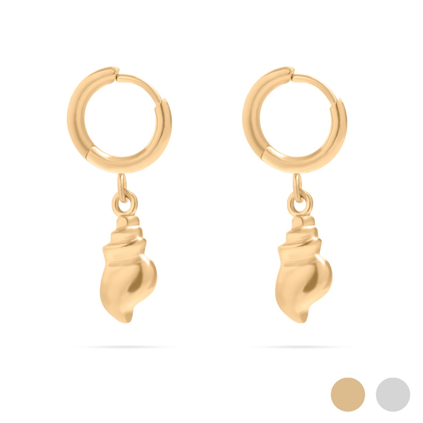 18K Gold PVD Stainless Steel Dangle Conch Shell Huggie Hoop Earring / ERJ0100