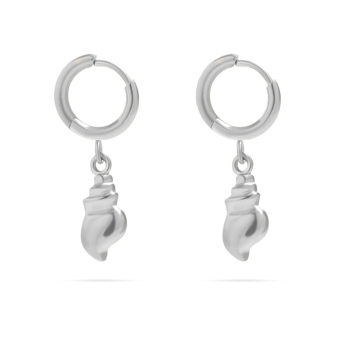 18K Gold PVD Stainless Steel Dangle Conch Shell Huggie Hoop Earring / ERJ0100