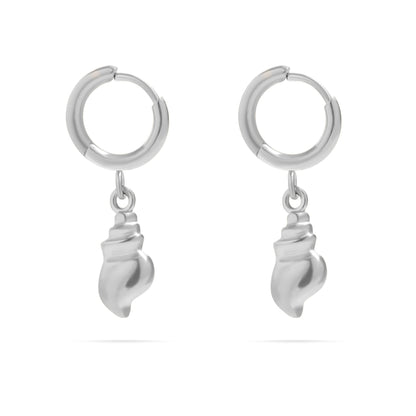 18K Gold PVD Stainless Steel Dangle Conch Shell Huggie Hoop Earring / ERJ0100