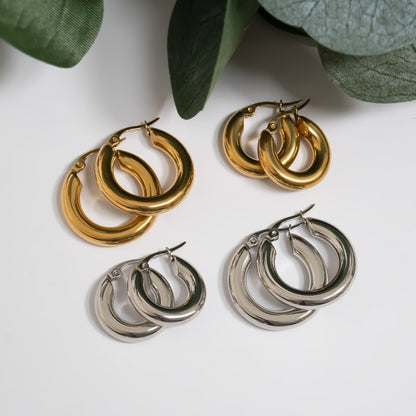 18K Gold PVD Stainless Steel Chunky Hoop Earring / ERJ0103