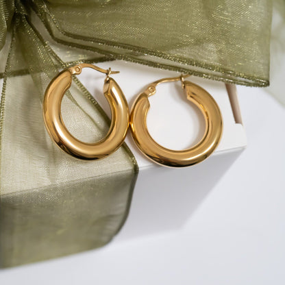 18K Gold PVD Stainless Steel Chunky Hoop Earring / ERJ0103