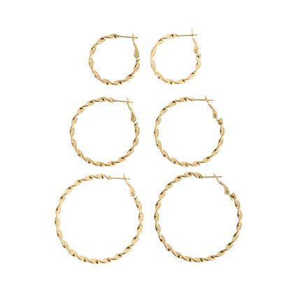 18K Gold PVD Stainless Steel Twist Hoop Earrings / ERJ0104