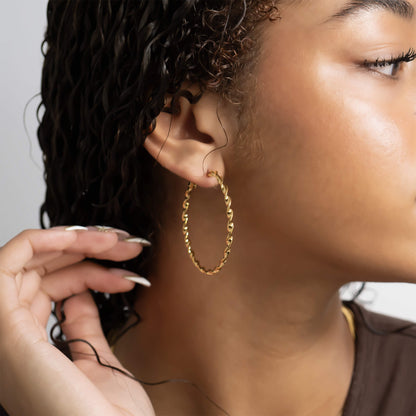 18K Gold PVD Stainless Steel Twist Hoop Earrings / ERJ0104