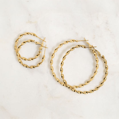 18K Gold PVD Stainless Steel Twist Hoop Earrings / ERJ0104