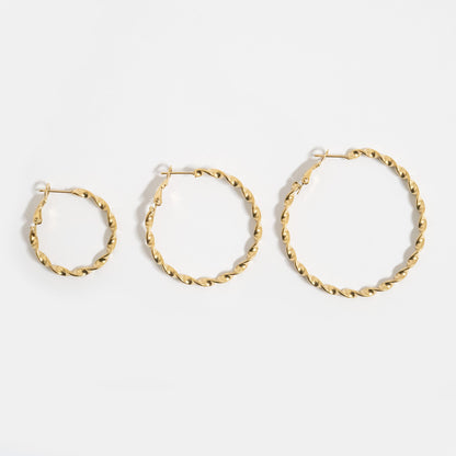 18K Gold PVD Stainless Steel Twist Hoop Earrings / ERJ0104