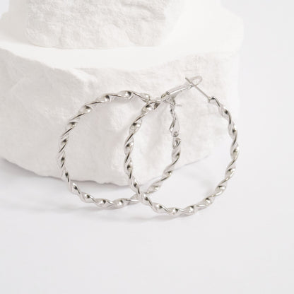 18K Gold PVD Stainless Steel Twist Hoop Earrings / ERJ0104