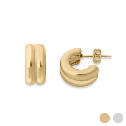 18K Gold PVD Stainless Steel Double Hoop Stud Huggie Earring / ERJ0110