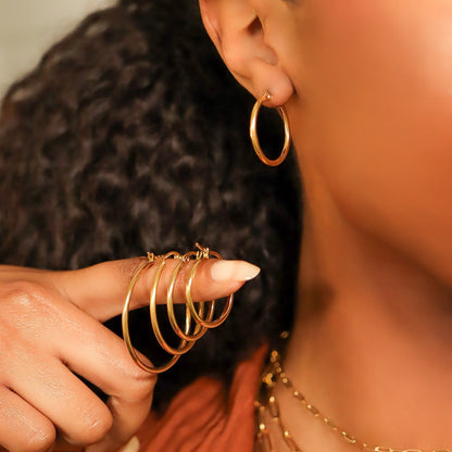 18K Gold PVD Stainless Steel Round Tube Hoop Earrings / ERJ2138