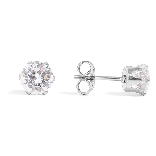 Stainless Steel Round CZ Stud Earrings / ERJ3158