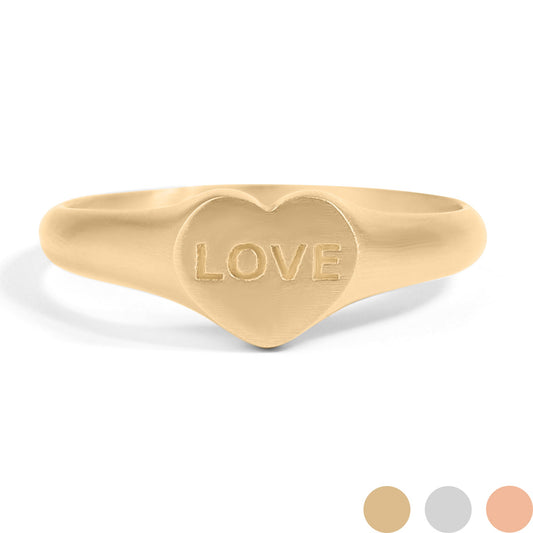 18K Gold PVD Stainless Steel Love Heart Signet Ring / ESR0005