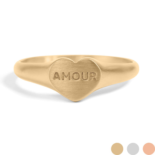 18K Gold PVD Stainless Steel Amour Heart Signet Ring / ESR0006