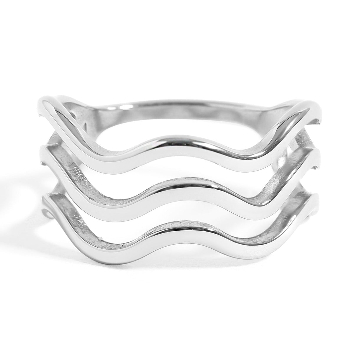 18K Gold PVD Stainless Steel Triple Wave Geometric Ring / KSS0005