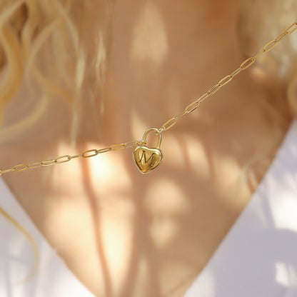 18K Gold PVD Stainless Steel Heart Padlock Charm / PDL0109