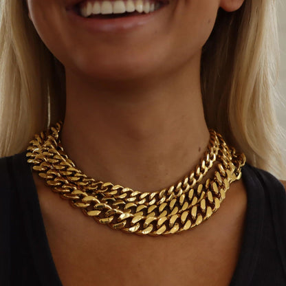 18K Gold PVD Stainless Steel Diamond Cut Curb Chain Necklace / CHN9710