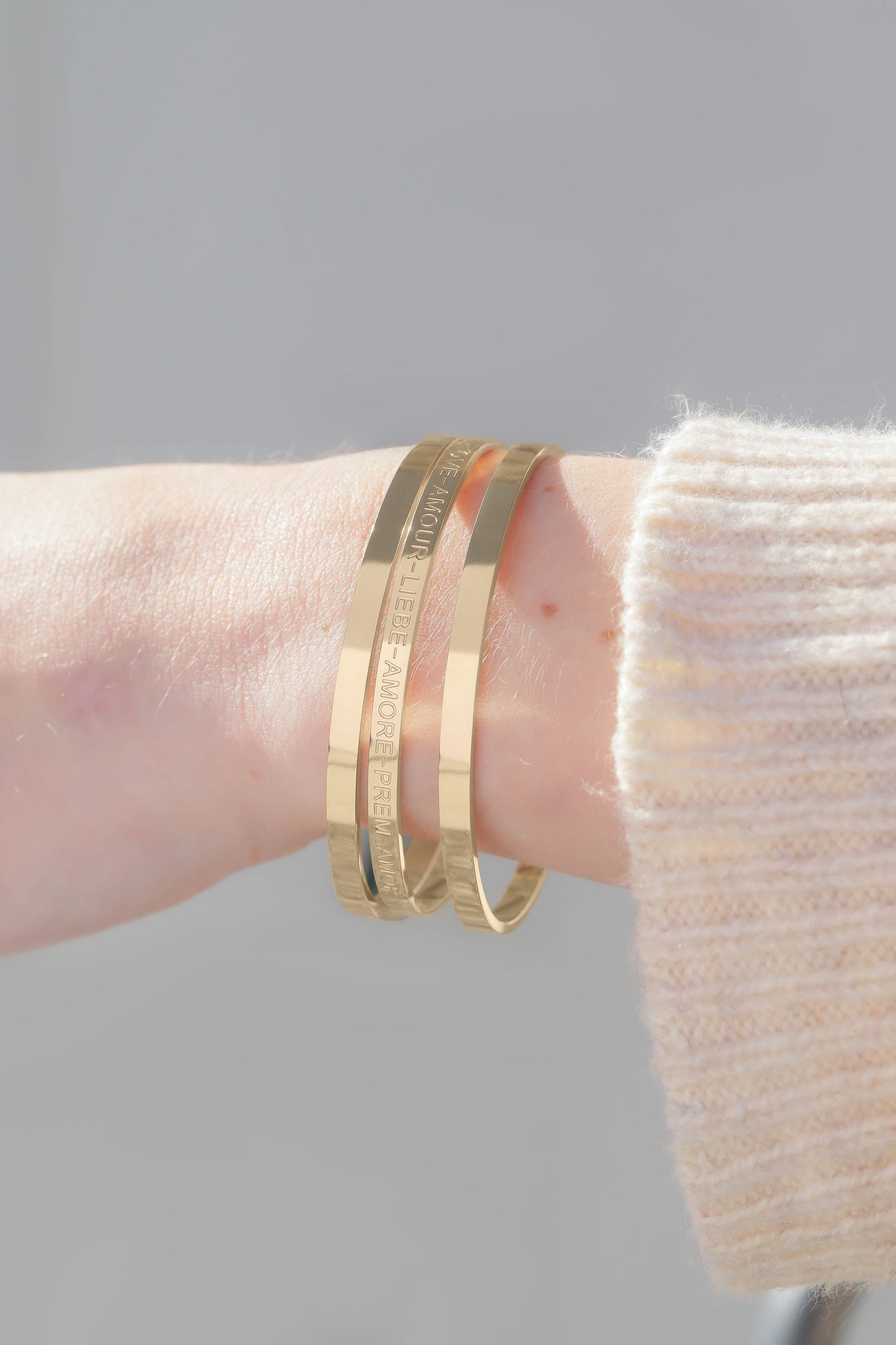 18K Gold PVD Stainless Steel Love Languages 3 Pc Bangle Set / BRJ1012