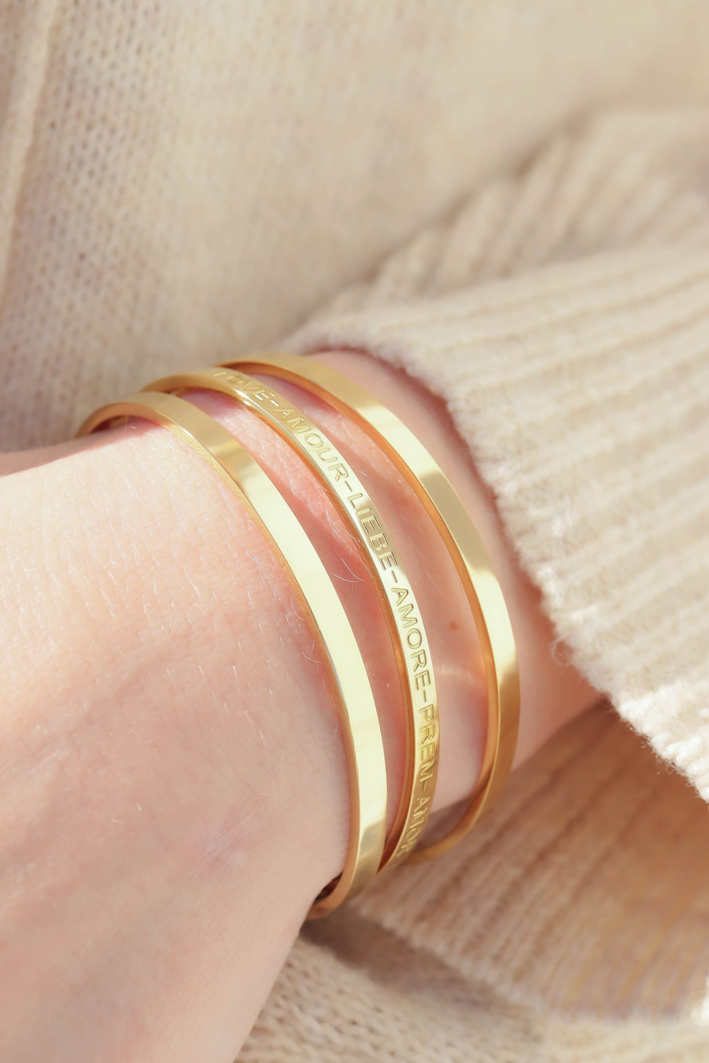 18K Gold PVD Stainless Steel Love Languages 3 Pc Bangle Set / BRJ1012