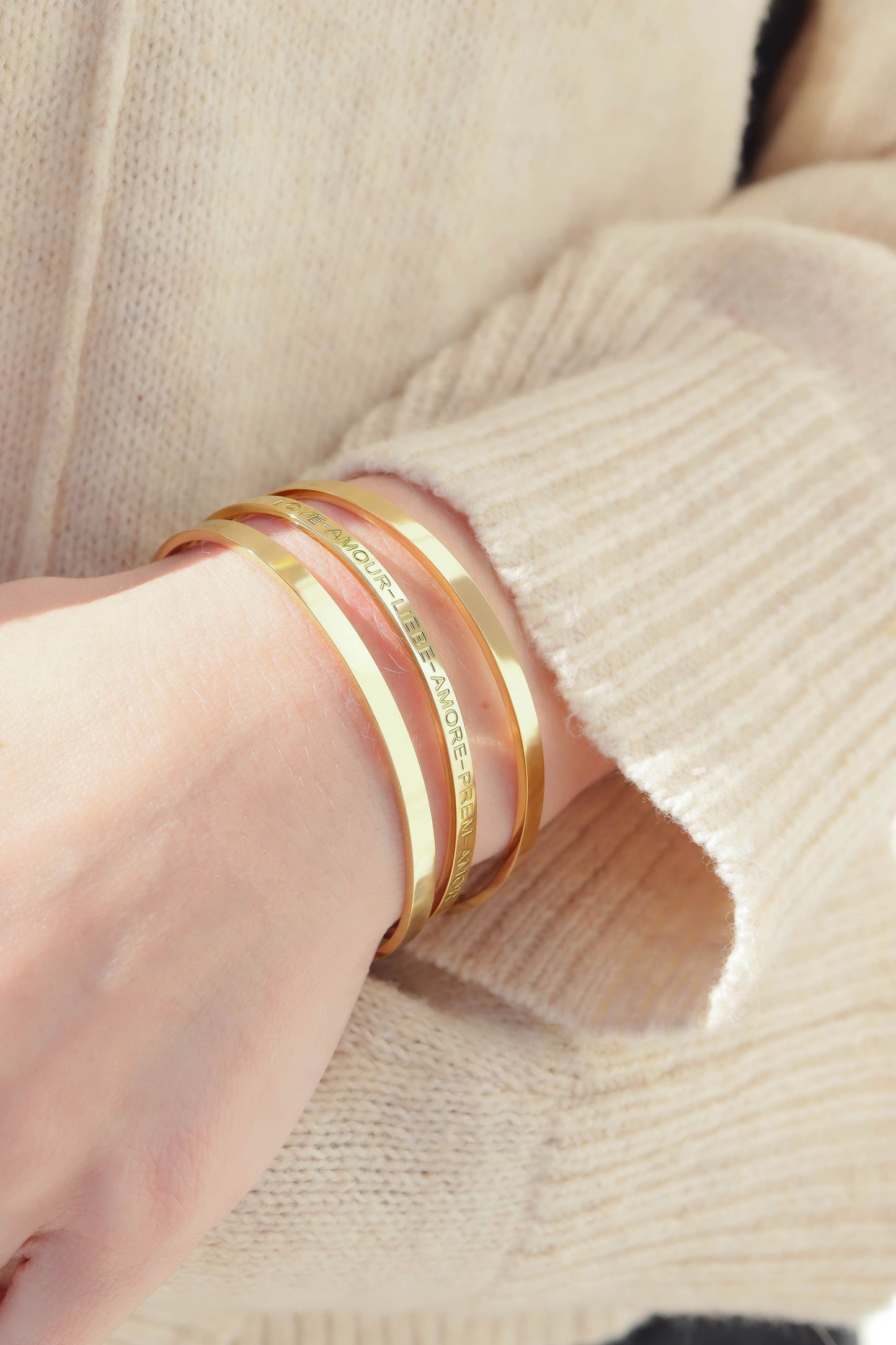 18K Gold PVD Stainless Steel Love Languages 3 Pc Bangle Set / BRJ1012