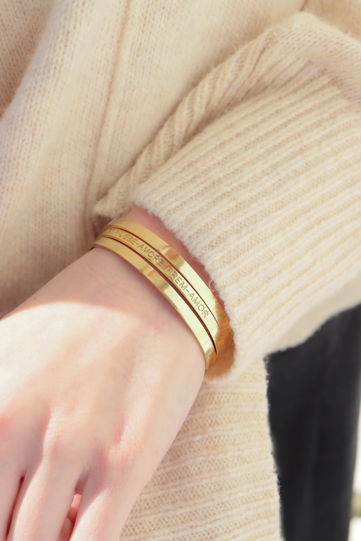 18K Gold PVD Stainless Steel Love Languages 3 Pc Bangle Set / BRJ1012