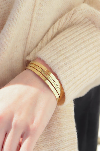 18K Gold PVD Stainless Steel Love Languages 3 Pc Bangle Set / BRJ1012