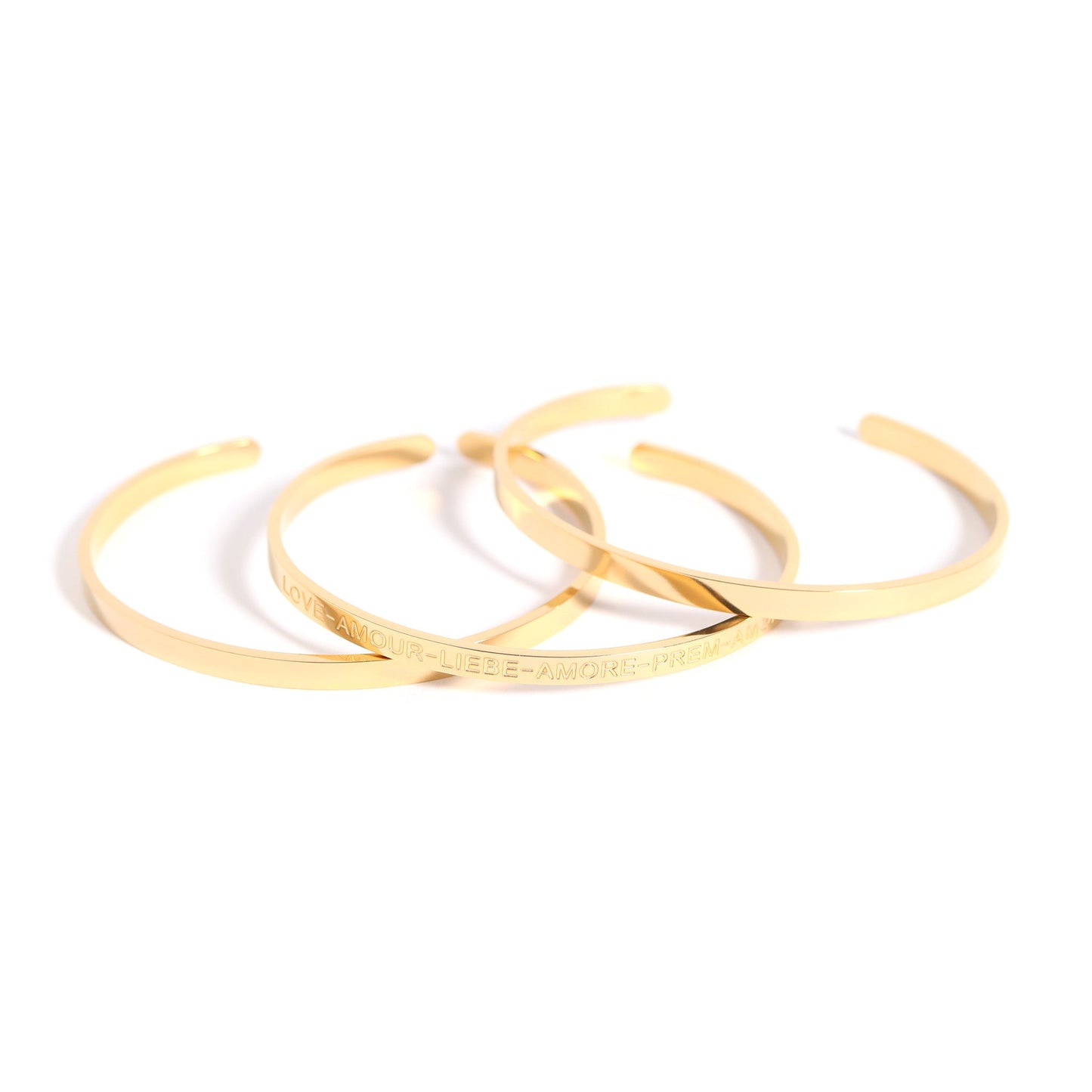 18K Gold PVD Stainless Steel Love Languages 3 Pc Bangle Set / BRJ1012