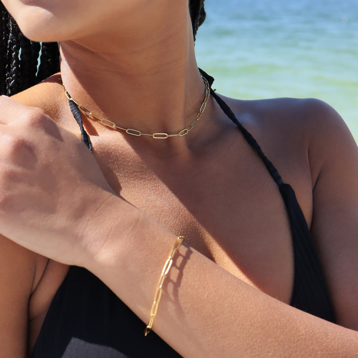 18K Gold PVD Stainless Steel Paperclip Chain Bracelet / BRJ9083