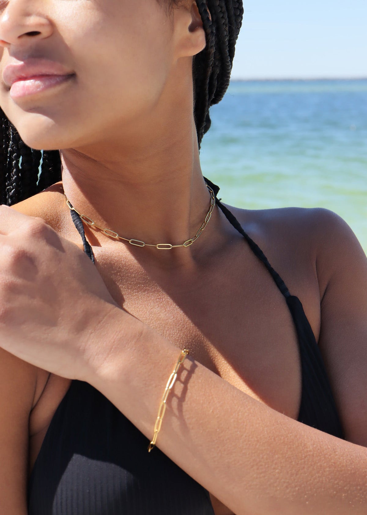 18K Gold PVD Stainless Steel Paperclip Chain Necklace / CHN9760