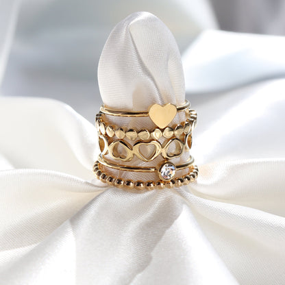 18K Gold PVD Stainless Steel Alternating Heart Stacking Ring / CSR0010