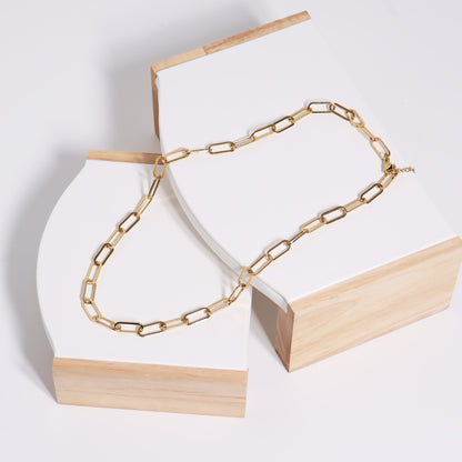 18K Gold PVD Stainless Steel Paperclip Chain Necklace / CHN9760